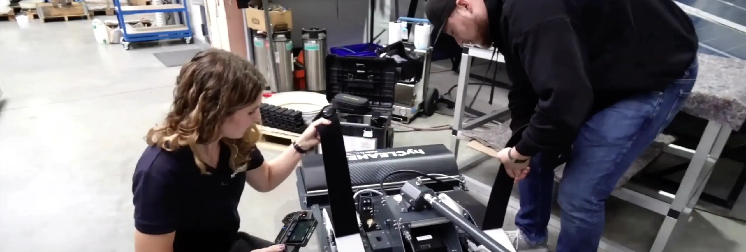 Deux personnes travaillent sur un solarROBOT compact