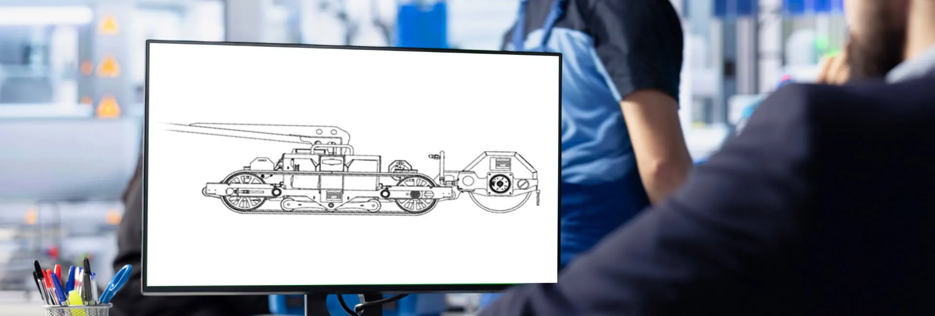 Seitenansicht einer technischen Zeichnung des solarROBOT pro abgebildet auf einem Monitor