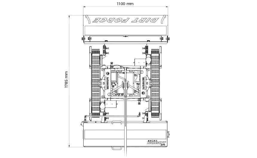 Draufsicht einer technischen Zeichnung Reinigungsroboter DIRT FORCE