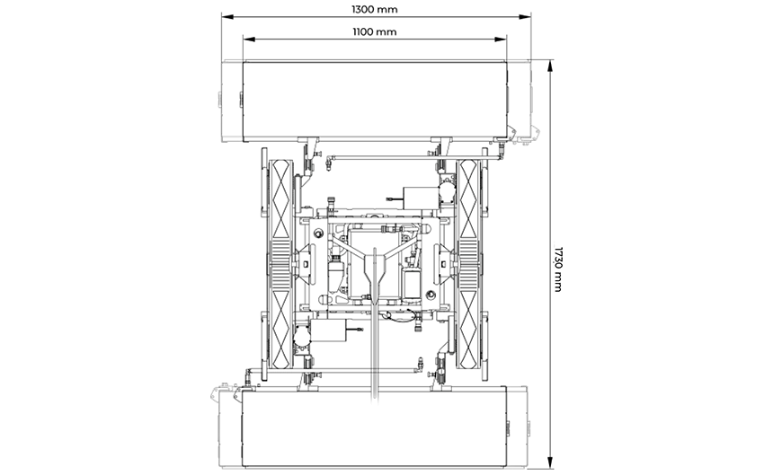 Bovenaanzicht van een technische tekening reinigingsrobot glassROBOT